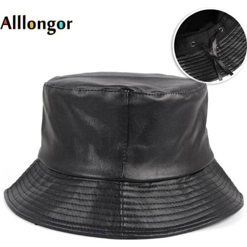 New 2020 Spring Unissex Adjustable Black Red Leather Bucket Hat Women bob chapeau Panama Summer harajuku Hip hop Fishing Cap Men