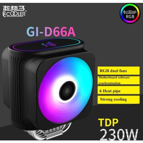 Pccooler D66A RGB ARGB Dual 12CM PWM CPU Cooler with 6 Copper Heatpipes 120mm FAN Silent 1155 1366 2011 2066 AMD AM3 AM4