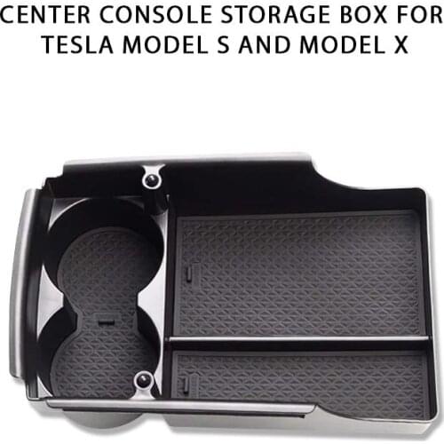 Car Center Console Armrest Storage Box Holder with Water Cup Container Modification for Tesla Model S and X 2016-2018