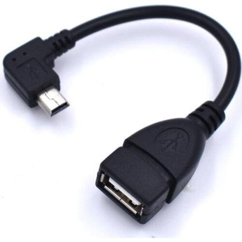 Right Angle Mini USB Male To Type-A Female OTG Cable Adapter Cord for AUX Car Tablets Mobile Phones