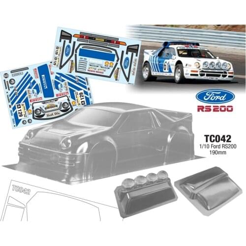 Rc Car Shell Ford RS200 Clear Body + Lamp Cup + Tail Wing + Decals Sticker For 1/10 Radio Control Remote Toys Rc Rally Cars