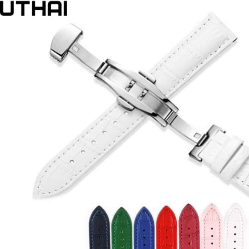 UTHAI Z09 plus Genuine Leather Watchbands 12-24mm Universal Watch Butterfly buckle Steel Buckle Strap Wrist Belt Bracelet + Tool