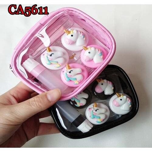 Cute Pocket 2pairs Contact Lens Cases with Mirror Unicorn Box Convenient Contact Lens Case Container Saving Bag CA5611