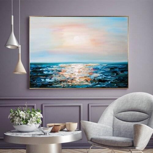 Modern hand-painted wall art sea beach sunrise decorative canvas frame frame and frame the natural sea view pictures of the sitt