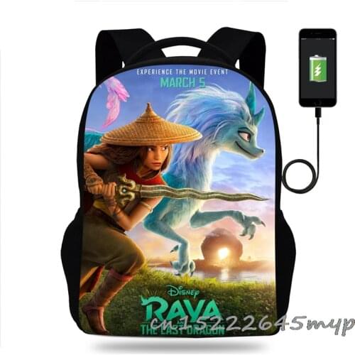 Raya and The Last Dragon Canvas Backpack with Pencil Case School Bag USB Charging Shoulder Bag Teenagers Laptop Sport Bags