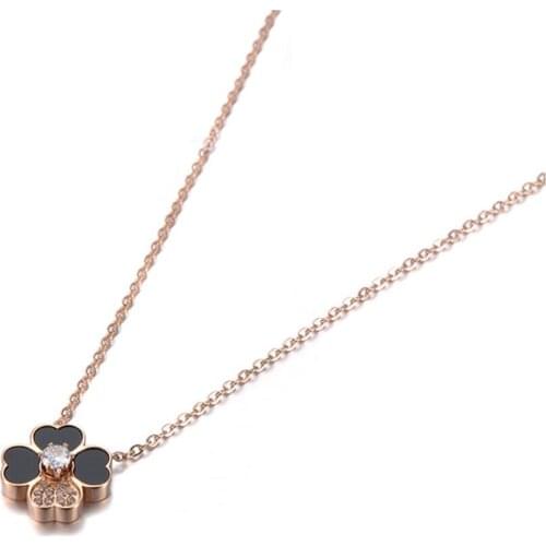 Trendy Titanium Steel Love Heart Flower Charm Pendant Necklace CZ Crystal Shell Choker Wedding Necklace For Women N19088