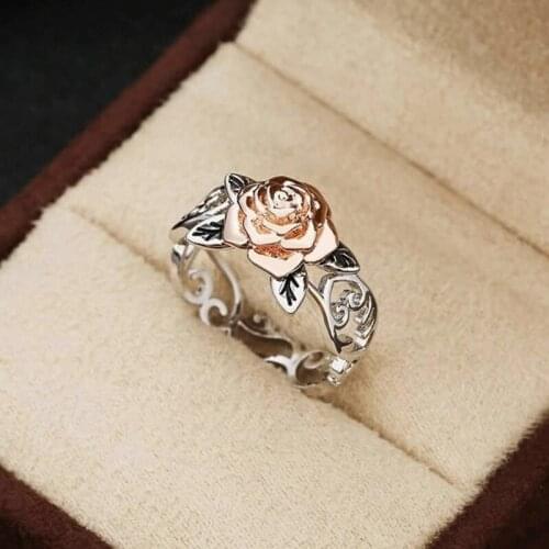 UFOORO wedding ring Finger Beautiful Jewelry Romantic FLOWER ROSE color shiny zircon Rings For girl gift Distribution