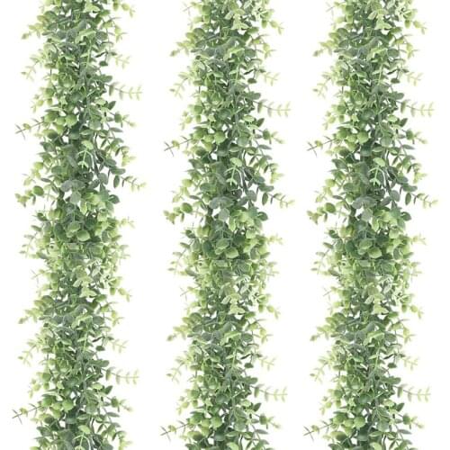 AT69 -3 Pack Artificial Eucalyptus Garland, Faux Vines Greenery Garland Wedding Backdrop Arch, 6 Feet/Pcs Hanging Plant