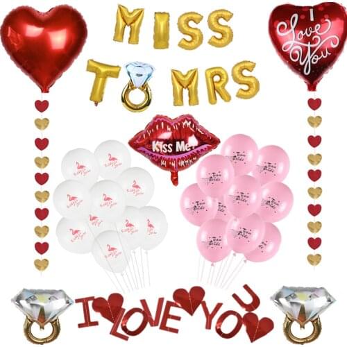 Diamond Ring Foil Balloon Love Heart Kiss Balloons For Wedding Valentine Party Deco Supplies Mr Mrs Banner Wedding Room Ornament