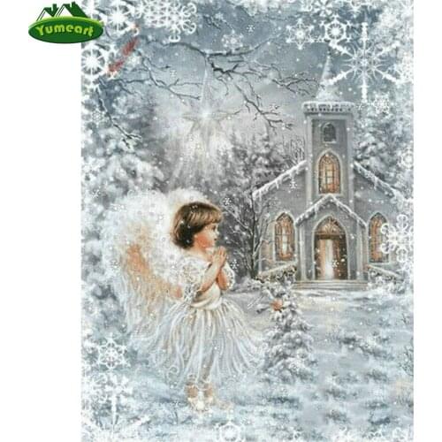 Yumeart 5D Diamond Painting by Number Angel Full Square Drill Snow Fairy Rhinestone Handicraft Art Picture Lover Creative Gifts