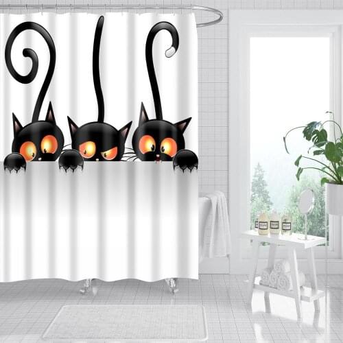 Animal Shower Curtain Three Cats Peeking Fashion Bath Accessories with 12 Hooks Waterproof Polyester Fabric Bathroom Decor