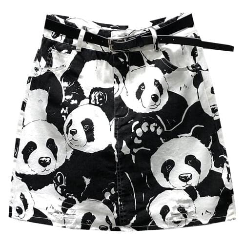 New 2021 Summer Womens ALine Jeans Short Denim Mini Skirt Cute Animal Print High Waist Jean Skirt Sexy Y2K Falda Skirts