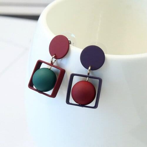 Fashion Hollow Square Pentagram Round Earrings Oorbellen Simple Mixed colors Ball Drop Earrings Women Jewelry Brincos 2017