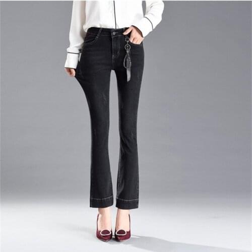 Free Shipping Womens 2020 New Spring and Autumn Micro Flare Jeans Black Jeans