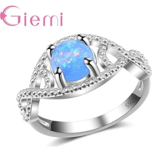Gorgeous Blue Fire Opal Rings for Women Wedding Bridal Jewelry Fashion Cross Band 925 Sterling Silver Hot Engagement Ring