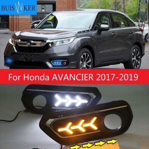 1 Set For Honda AVANCIER 2017-2019 DRL Daytime Running Lights Daylight 12V ABS Fog Lamp Cover With Turn Yellow Signal Light