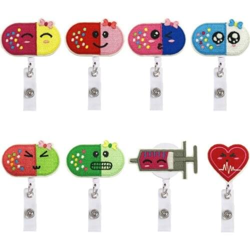 10pcs/lot Cute lovely heart smile Retractable Badge Reel ID Name Card Holder for Office Women Mens Nurse Doctor Students Clips