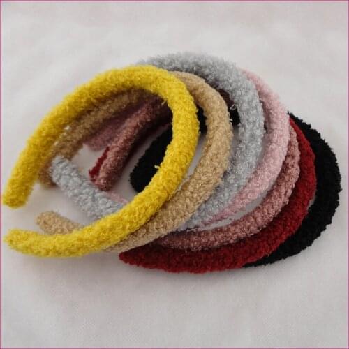 10PCS 15mm Plush Velvet Fabric Covered Plastic Hair Headbands winter Women girls hairbands Teddy Cashmere