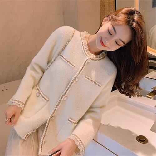 2021 loose and thick westernLittle fragrance style lazy knit top cardigan trend mink fleece sweater jacket women