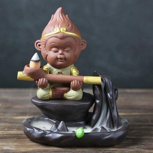 Monkey Shape Backflow Incense Burner Buddhist Decoration Home Aromatherapy with 20 Pcs Incense Cones