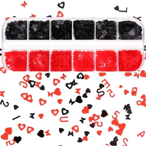Butterfly Heart Letter Various Shapes Nail Art Glitter Flakes Red Black Sequins 3D Nail Accessories Decoration Manicure Slices