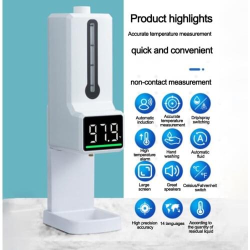 Q7MAX 2-in-1 Non-contact Digital Infrared Thermometer and 1000ml Automatic Sensor Soap Dispenser Support 14 National Languages