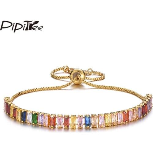 Pipitree Multi Cubic Zirconia Tennis Bracelets for Women Adjustable Chain Charm Bracelet Bridal Wedding Jewelry Pulseras Mujer