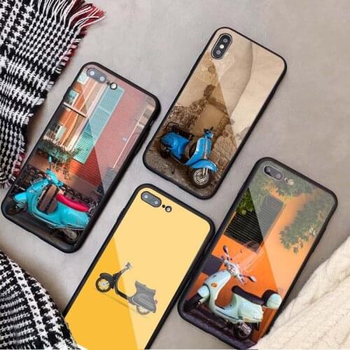 Vespa Scooter Tempered Glass Phone Case For iphone 12 11 Pro Max 5 6 7 8 X XS XR XSMax Shell 12Pro Max Cover Shell