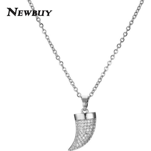 Cmoonry 2020 New Hot Clear CZ Stone Wolfs Fang Pendant Necklace For Women Men Gold Chain Necklace Femme Bijoux Gift