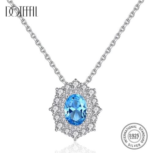 DOTEFFIL New Link Chain 925 Sterling Silver Round Pendant Necklaces for Women Wedding Fine Jewelry Topaz Gemstone Collares Gifts