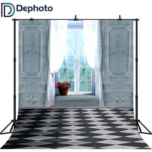 DePhoto Photography Background Wedding European Style White Window Curtain Flower Backdrop Photo Studio Photocall Photophone