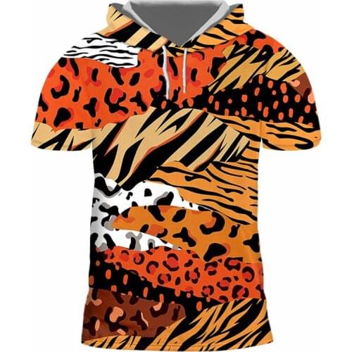 3d Printed Hooded T-shirt Zebra Stripe Leopard Tiger Pattern Patchwork Weman/girls Casual Oversize Streetwear Harajuku Tops OGKB