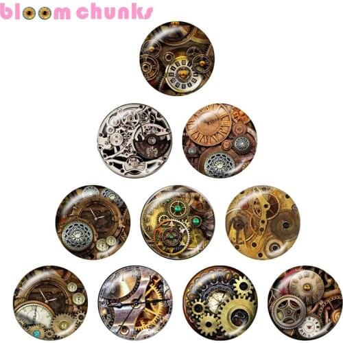 Retro gearwheel 10pcs mixed 12mm/18mm/20mm/25mm Round photo glass cabochon demo flat back Making findings S3933