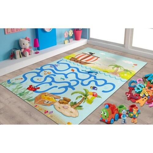 Travel to Treasure İsland Patterned Carpet ,Non Slip Floor Carpet,Teens Carpet,Turkish Rug