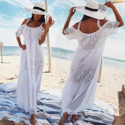 Summer Womens Beach Dress Swimsuit Coverup Long Lace Bikini Cover Up Woman Maxi Casual Dresses White Kaftan Swim Bathing Suit