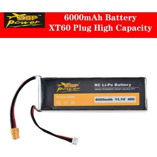 Hot ZOP Power 11.1V 45C 6000mAh 3S Lipo Battery XT60 Plug Rechargeable for RC Racing Drone Quadcopter Helicopter Car Boat