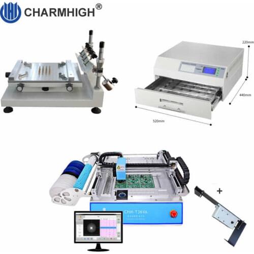 Small SMT line: CHM-T36VA desktop chip mounter chmt36va + 3040 Stencil Printer + Reflow Oven T962A plus