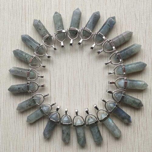 Fashion natural Labradorite pillar Point pendulum stone pendants for jewelry making 24pcs/lot Wholesale