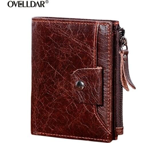 Mens Genuine Leather Wallets First Layer Cowhide Wallets Fashion Men Wallet Oil Wax Leather Wallet Retro Zipper Wallet