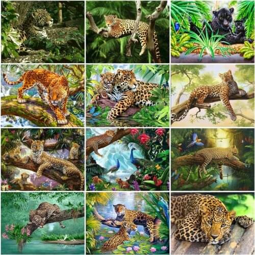 SDOYUNO Oil Painting By Numbers Animals 60x75cm Painting For Paint By Numbers On Canvas Leopard DIY Frameless Draw Number Decor