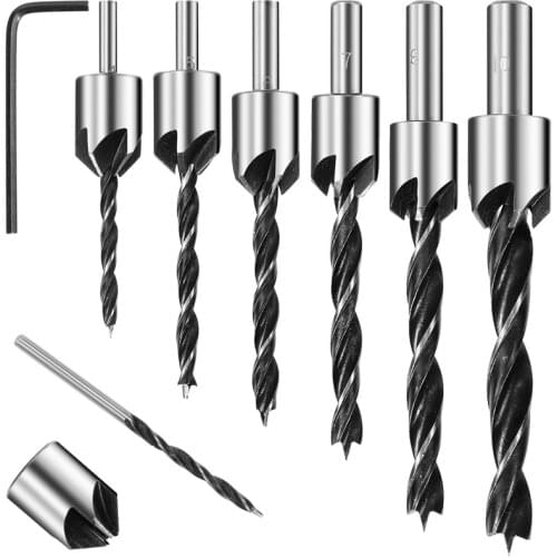 3-10mm Round Shank Flute Countersink Drill Bit Set HSS Carpentry Reamer Woodworking Chamfer Tapered Wrench Drilling Hand Tools