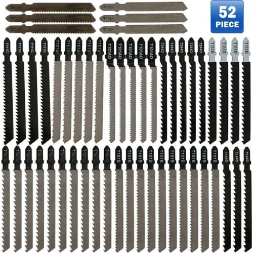 Newest 52Pcs Jig Saw Blades Sets Metal Wood Assorted Blades Woodworking Tool T-Shank Jig Saw Blades T144D/T244D/T118A/T111C