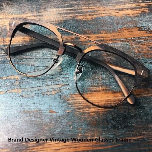 Brand Designer Glasses Frame Vintage Wooden Men Women Eyewear Double Beam Myopia oculos Prescription Eyeglasses Spectacle Frame
