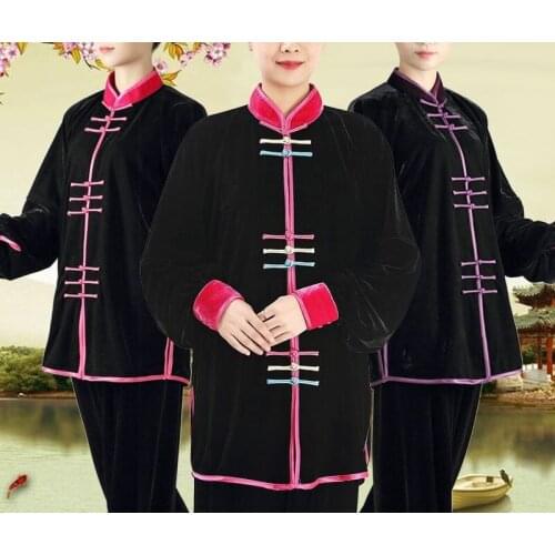 Tai chi clothing female buckle thickening uniforms kung fu outfit pleuche martial arts tai chi training suits