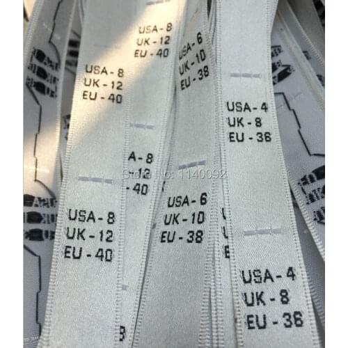 Garment UK/USA/EU size labels/clothing size labels/European size labels/custom clothing woven satin labels 1000 pcs a lot