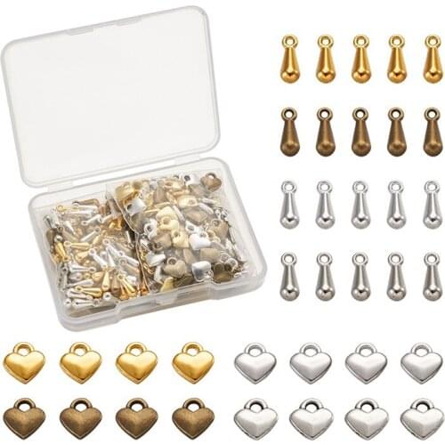Pandahall 240pcs/box Mixed Color Alloy Charms Chain Extender Drop Heart Teardrop for Jewelry Making DIY Findings