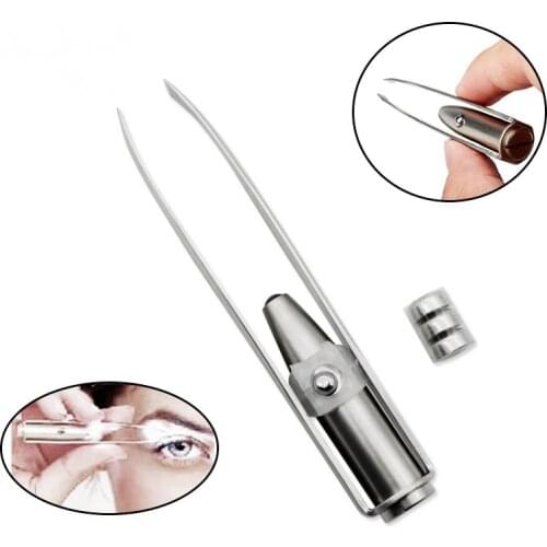 Stainless Steel Eyebrow Tweezers with LED Light Hair Removal Make Up Tool SK88