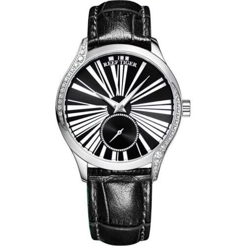 Luxury women watches,lady automatic watch Reef Tiger ladies seld wind mechanical wristwatch dress clock relogio leather strap