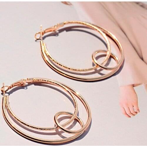 2019 Fashion Trendy Boho Women Shiny Gold Hoop Earrings Female Classic Circle Big Round Jewelry Accessories Gifts