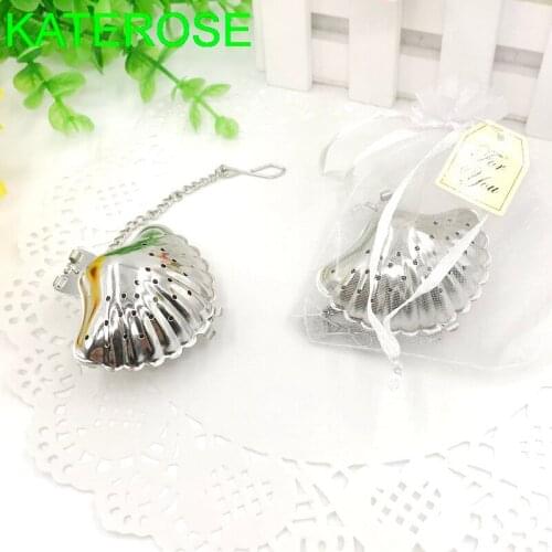 12PCS Tea Party Giveaways Stainless Steel Sea Shell Tea Infusers Beach Themed Wedding Tea Strainer Bridal Shower Favors